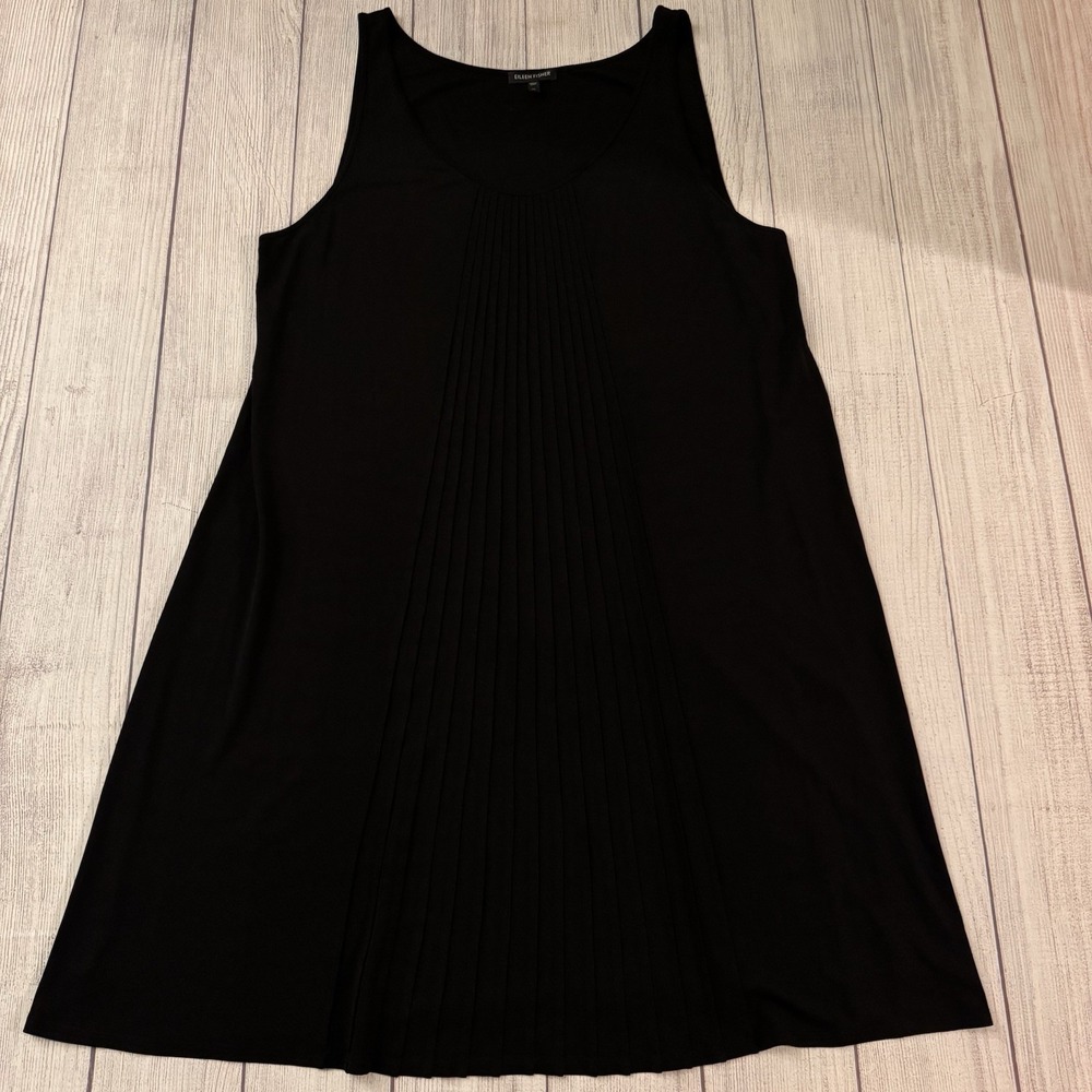 Eileen Fisher Black 100% Silk Pleated Maxi Dress Women's XL Sleeveless A-Line